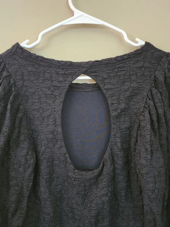 Free People Black Lace Puff Sleeve Long Sleeve Top Women Size M - Picture 6 of 11